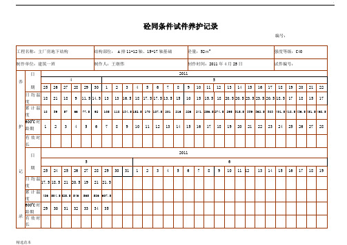 混凝土同条件试件养护记录