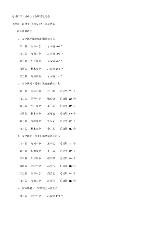 海城市第十届中小学生田径运动会