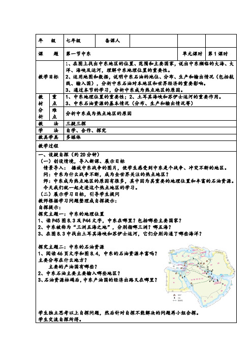 人教版七年级下册地理第8章第一节《中东》教学设计