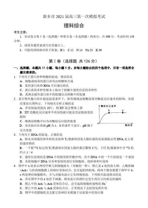 河南省新乡市2021届高三第一次模拟考试——理科综合