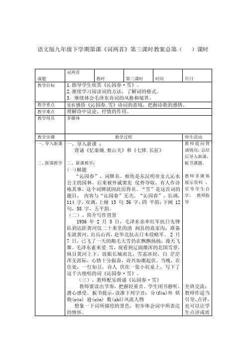 语文版九年级下学期第二单元《词两首》第三课时教案