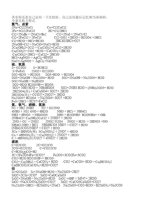 高中化学必修一全部化学方程式及离子方程式总结