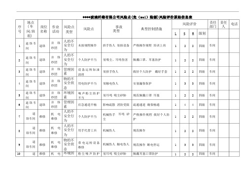 玻璃制造风险点(危险源)风险评价信息表