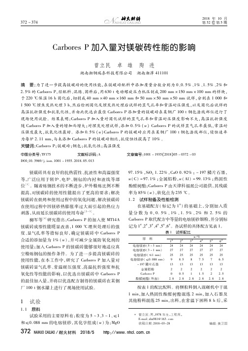 Carbores P加入量对镁碳砖性能的影响