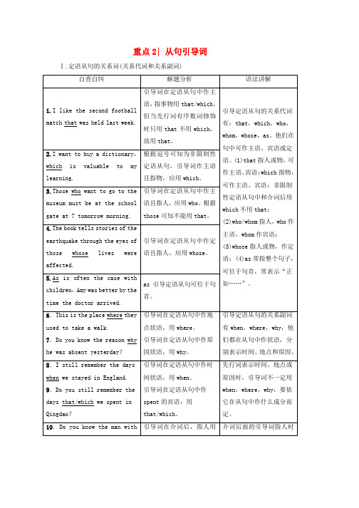 高考英语二轮复习专题4语法填空重点2从句引导词讲练word版本