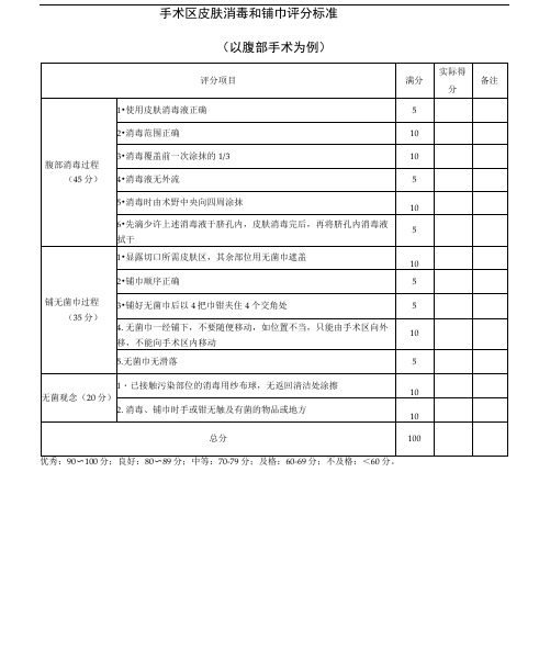 手术区皮肤消毒和铺巾评分标准