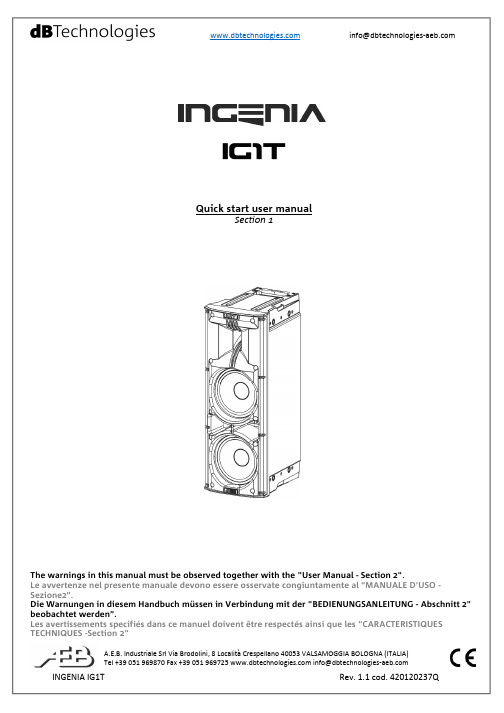 DB Technologies Ingenia IG1T 快速启动用户手册说明书