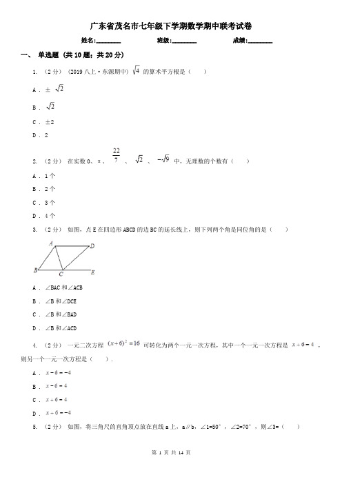 广东省茂名市七年级下学期数学期中联考试卷