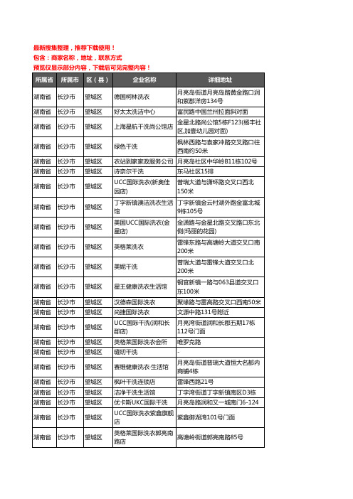 新版湖南省长沙市望城区洗衣店企业公司商家户名录单联系方式地址大全103家