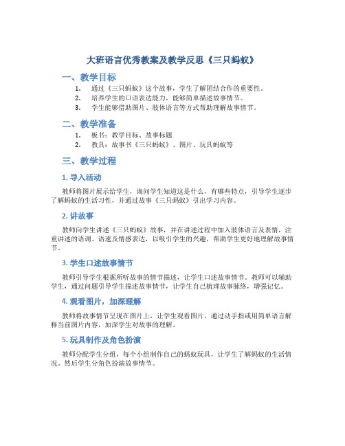 大班语言优秀教案及教学反思《三只蚂蚁》