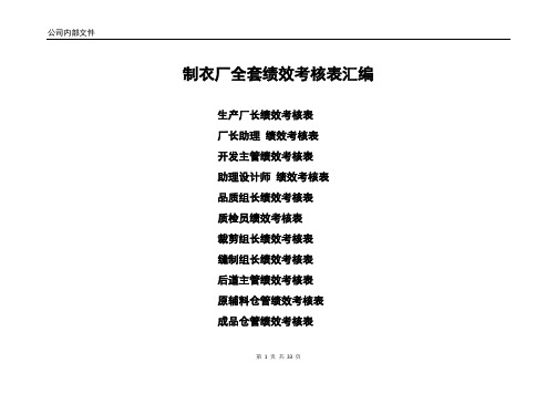 制衣厂全套绩效考核表汇编