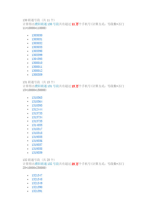 濮阳手机号段详情说明