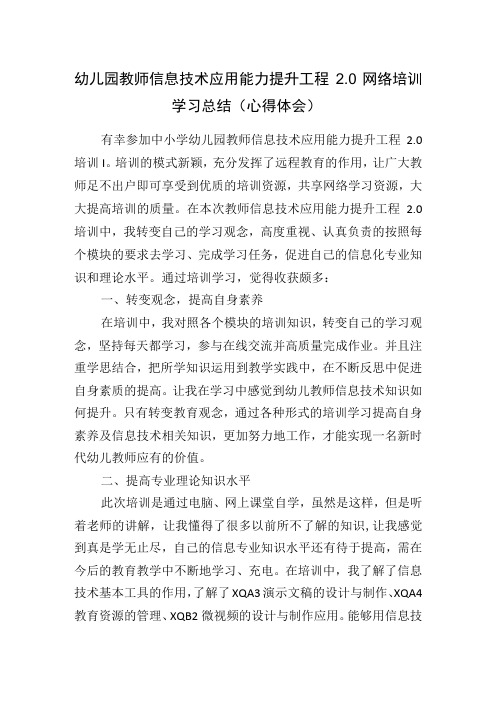 幼儿园教师信息技术应用能力提升工程2.0网络培训学习总结(心得体会)