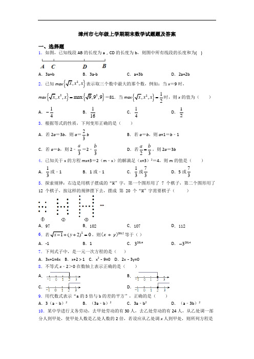 漳州市七年级上学期期末数学试题题及答案