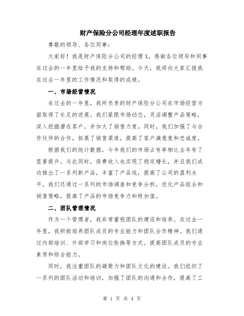 财产保险分公司经理年度述职报告