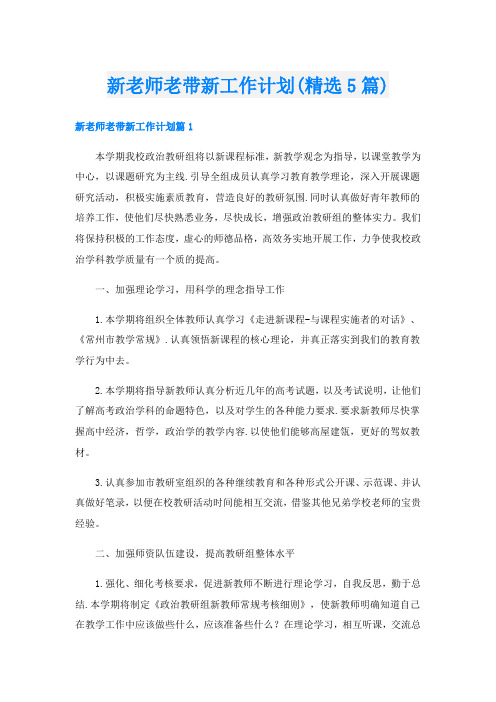 新老师老带新工作计划(精选5篇)