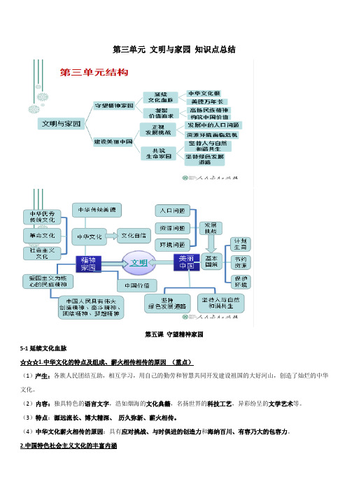 2019-2020学年部编版九年级道德与法治上册知识点：第三单元 文明与家园