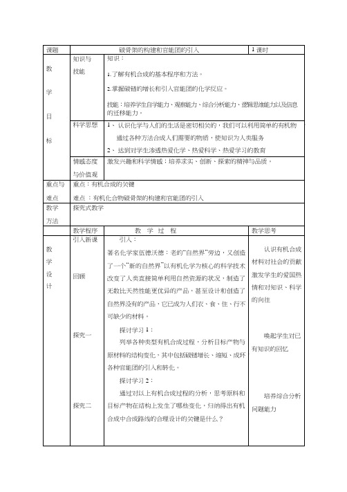 高中化学《碳骨架的构建和官能团的引入》优质课教学设计、教案