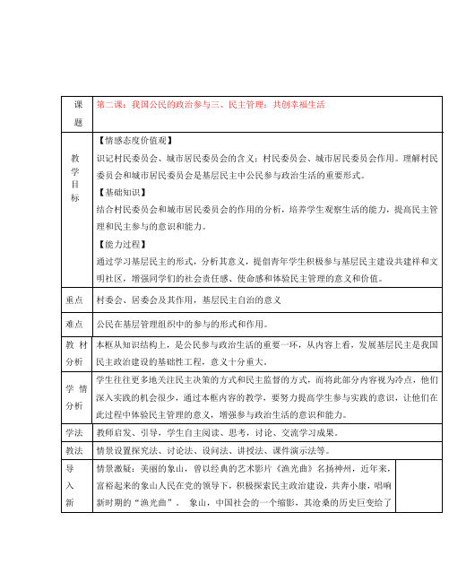 高中政治 民主管理:共创幸福生活教案 新人教版必修4