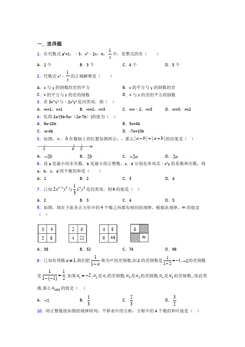 嘉兴市第一中学七年级数学上册第二单元《整式的加减》提高卷(含答案解析)