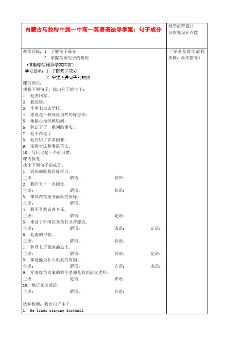 高一英语语法句子成分导学案新人教版