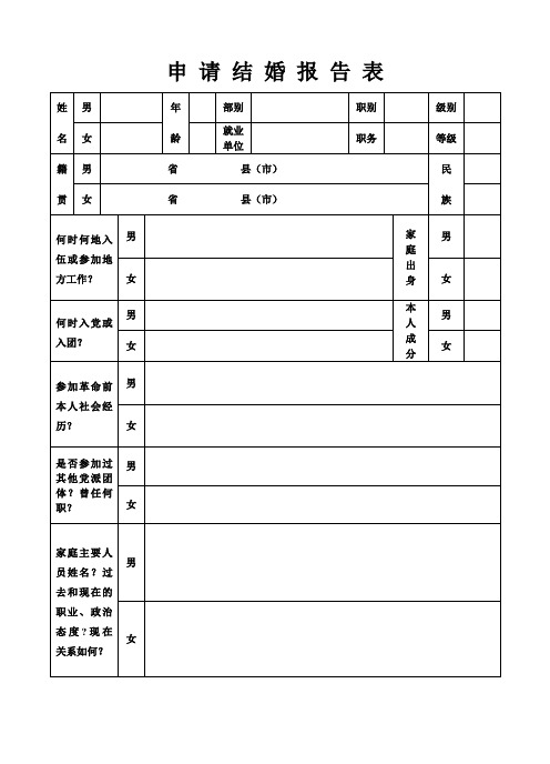 申请结婚报告表16K