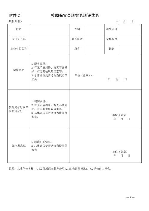 校园保安员现实表现评估表