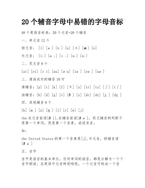 20个辅音字母中易错的字母音标