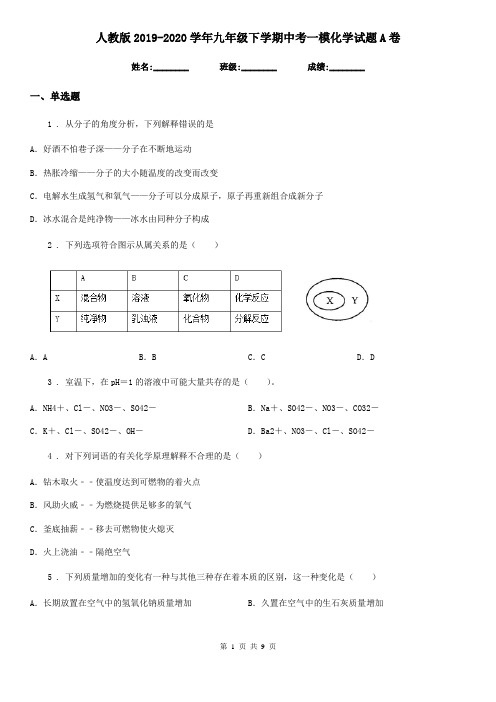 人教版2019-2020学年九年级下学期中考一模化学试题A卷新版