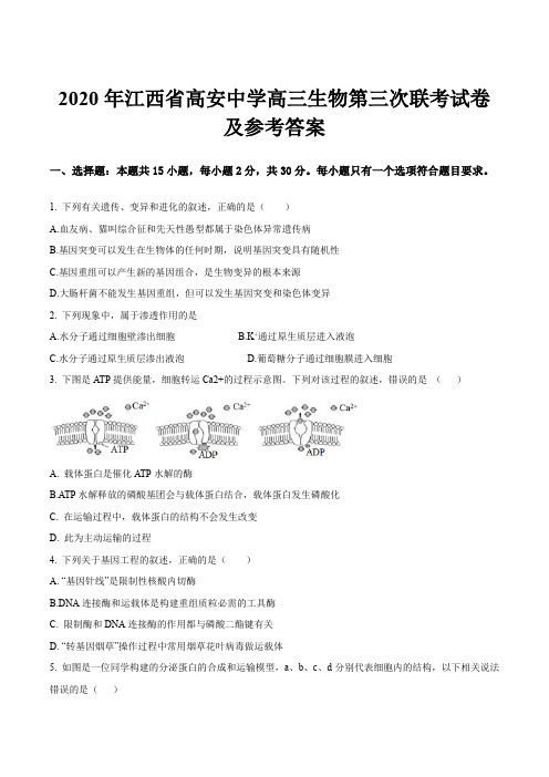 2020年江西省高安中学高三生物第三次联考试卷及参考答案