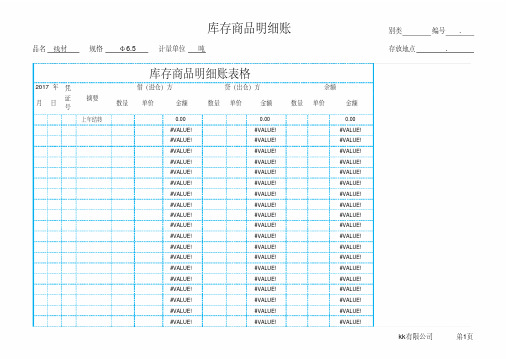 库存商品明细账表格excel模板