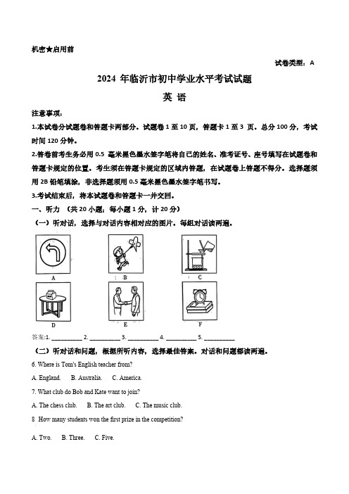 2024年山东省临沂市中考英语真题卷(含答案与解析)_3196