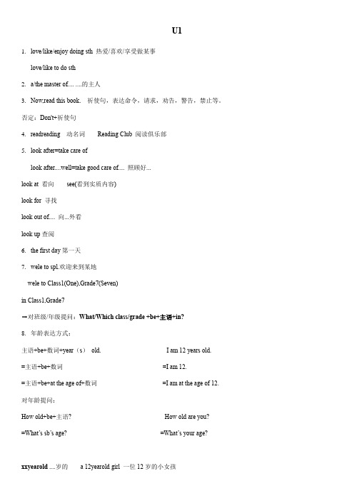 Unit1重要知识点牛津译林版英语七年级上册