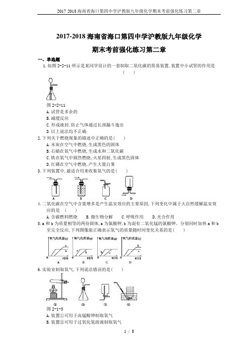 2017-2018海南省海口第四中学沪教版九年级化学期末考前强化练习第二章