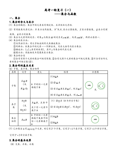 高考数学一轮复习(一)  集合与函数