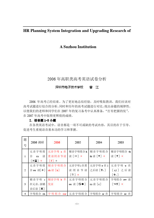 关于针对2006年高职类高考英语试卷分析