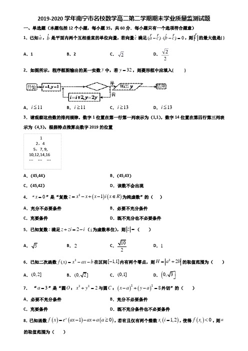 2019-2020学年南宁市名校数学高二第二学期期末学业质量监测试题含解析