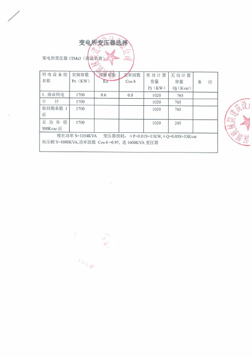 变电所变压器 负荷计算书2022