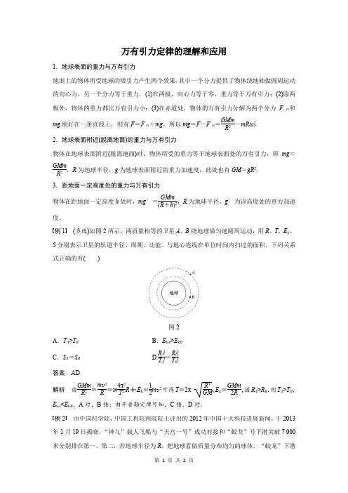 万有引力定律的理解和应用