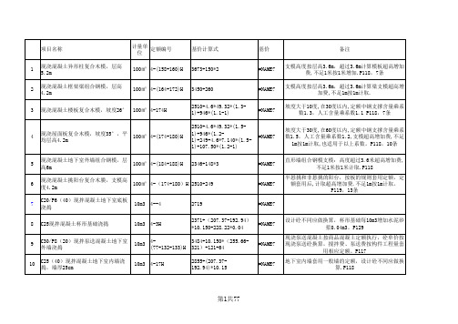 混凝土及钢筋混凝土工程套定额参考答案