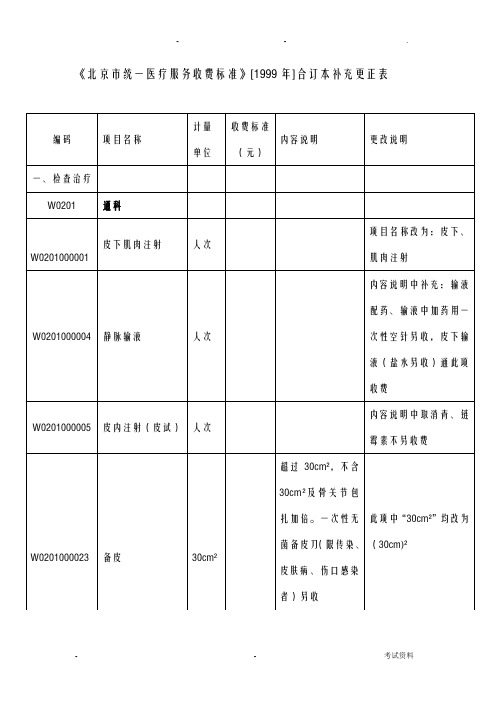 北京市统一医疗服务收费标准