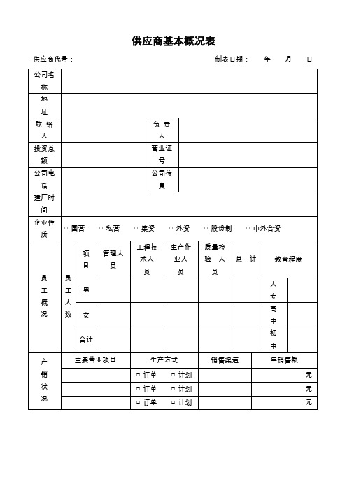 供应商基本概况表模板