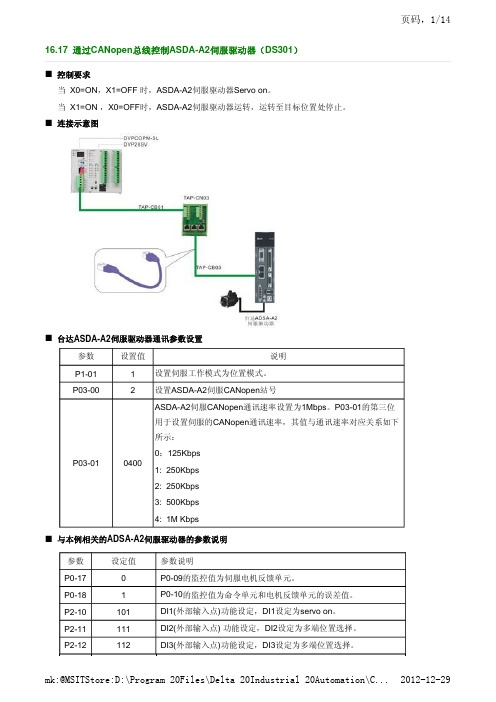 台达CANopen通讯伺服PR位置控制