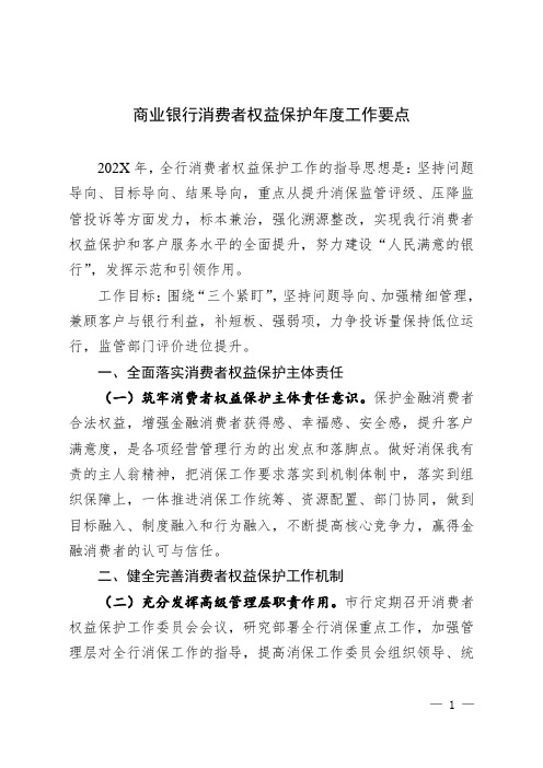 商业银行消费者权益保护年度工作要点