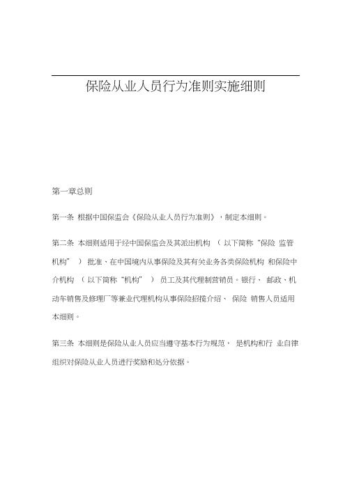 保险从业人员行为准则实施细则