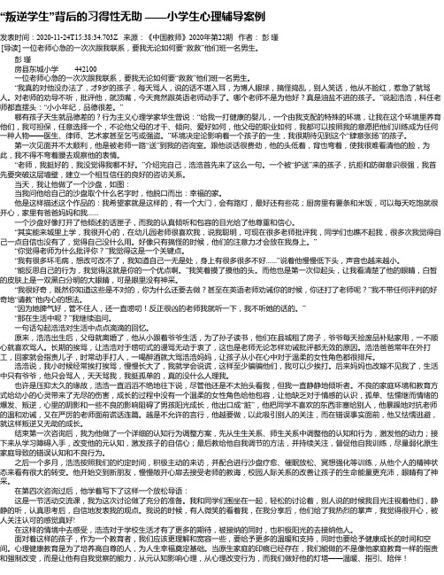 “叛逆学生”背后的习得性无助  ——小学生心理辅导案例