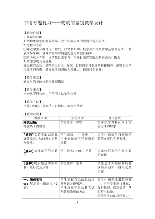 2020-2021学年人教版(五四学制)化学中考专题复习——物质的鉴别教案