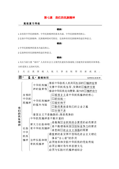 2022高考政治第一轮总复习 第三单元 第七课 我们的民族精神 新人教版必修3