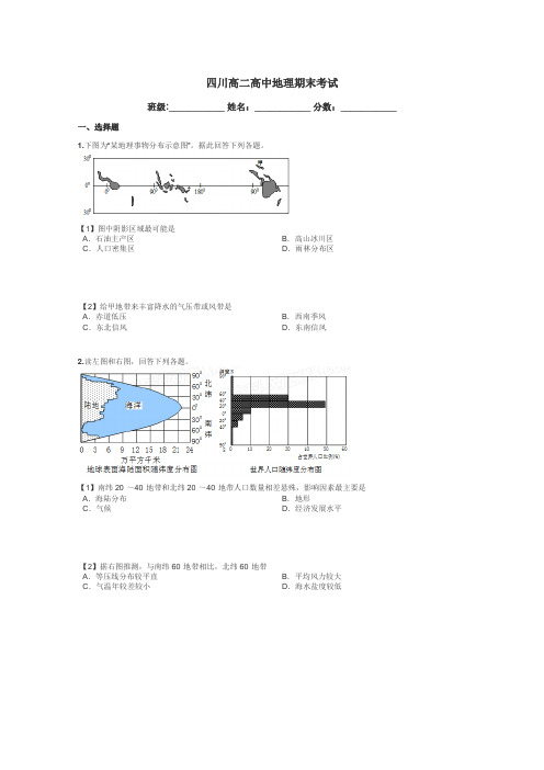 四川高二高中地理期末考试带答案解析
