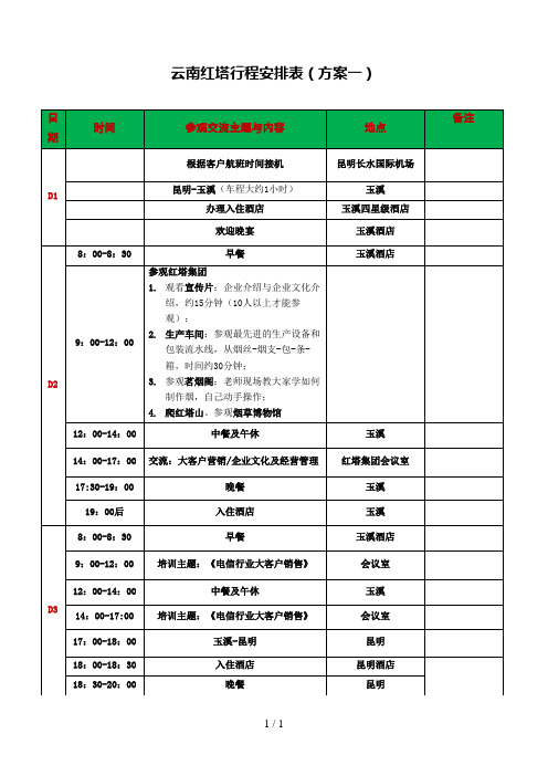 商务考察行程安排表